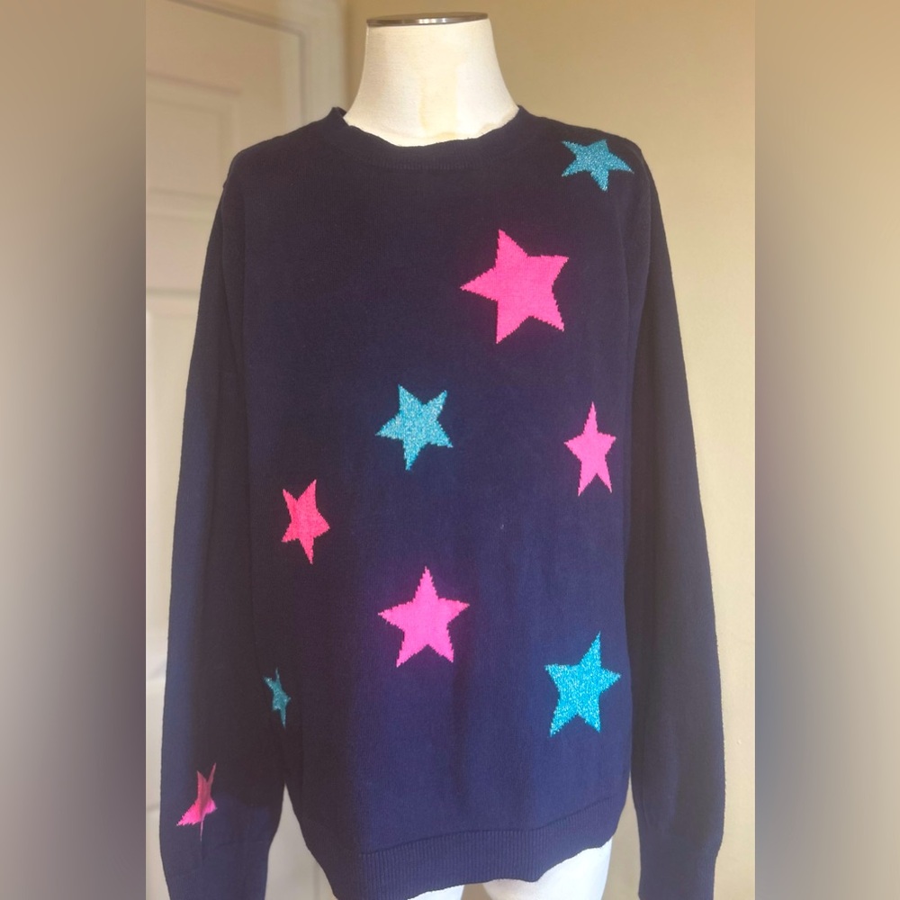 Gap Star Patterned Sweater - Navy with Pink and Blue Accents